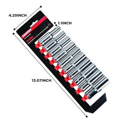 Egofine 10PCS 1/2” Drive Deep Socket Set,Metric Socket Set（10mm-21mm,6 Point Socket Set With Hanging Bracket,Cr-V Steel - size: 1/2, style: 10PC Deep Socket Set