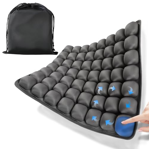 Travel Seat Cushion for Airplane, 56 Bubbles Portable Air Seat Cushions, Coccyx Tailbone Pain Relief Chair Pad, Inflatable Cushion for Office Chair, Wheelchair, Camping, Home Living (Grey) - color: Grey