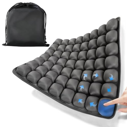 Travel Seat Cushion for Airplane, 56 Bubbles Portable Air Seat Cushions, Coccyx Tailbone Pain Relief Chair Pad, Inflatable Cushion for Office Chair, Wheelchair, Camping, Home Living (Grey) - color: Grey