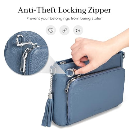 befen Anti Theft Genuine Leather Crossbody Bags for Women Handbags and Shoulder Basg with Built in Wallet RFID Leather Purse - color: Blue