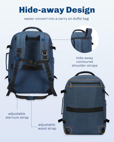 Hynes Eagle Travel Backpack 40L Flight Approved Carry on Backpack Men Large Cabin Weekender Laptop Backpack Women 15.6 inches - color: Blue 2024