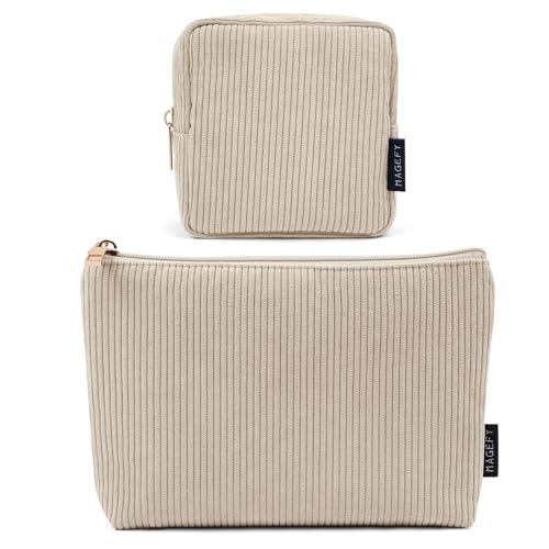 MAGEFY Makeup Bag Small Cosmetic Bag for Women - color: Beige-2pcs-Small+Large