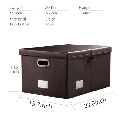 PRANDOM Collapsible Storage Box with Lid [3-Pack] Leather Fabric Foldable Storage Bin Organizer Container Basket Cube with Cover for Home Bedroom Closet Office Nursery Brown(22.8X15.7X11.8) - color: Brown, size: X-Large(3-Pack)
