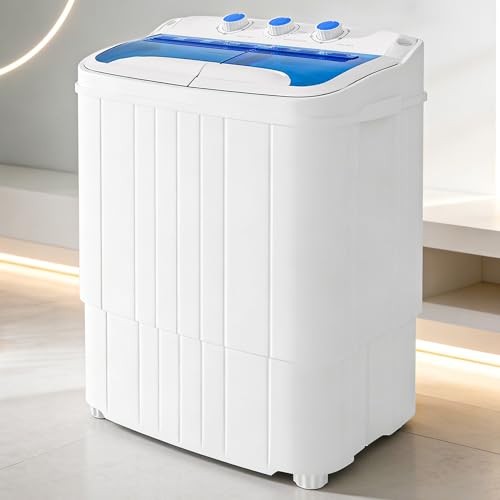 Greenvelly Portable Washing Machine, 17.6lbs Twin Tub Washer and Dryer Combo, Compact Mini Laundry Washer with Spin Cycle&Soaking Function, Semi-Automatic Washer for Apartment, Dorm, RV, Camping, Blue - color: Blue White, size: 17.6lbs
