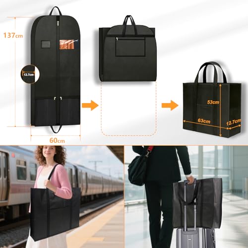 Travel Garment Suit Bag for Hanging Clothes 54", Suit bags for Closet Storage with Pockets Gusseted Garment bag for Men Suits Shirts Tuxedos Dresses Coats, Suit Cover Bags With Handles and Zipper - size: 54" 1PK