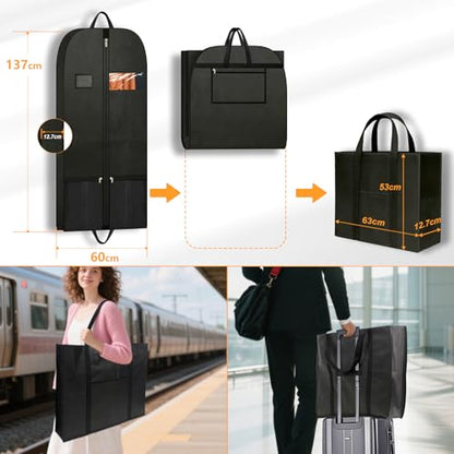 Travel Garment Suit Bag for Hanging Clothes 54", Suit bags for Closet Storage with Pockets Gusseted Garment bag for Men Suits Shirts Tuxedos Dresses Coats, Suit Cover Bags With Handles and Zipper - size: 54" 1PK