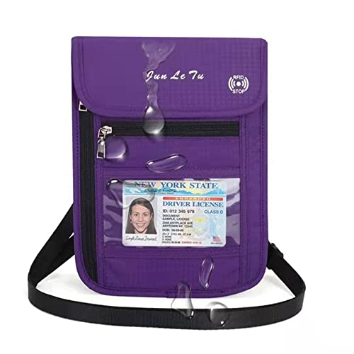 Passport Holder for Travel, RFID Passport Wallet with Visual Window Design, Multifunctional Document Organizer, Waterproof Travel Pouch Neck Wallet for Men and Women, Purple - color: Purple