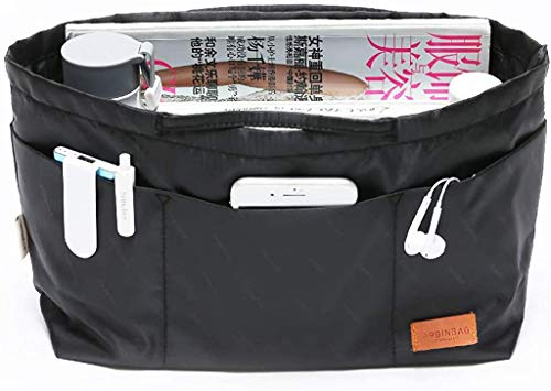 iN. Purse Organizer Insert with zipper Nylon fabric for women Handbags & Totebag black Size: Small: 13"(Top)/8.7"(Bottom) L × 4.7" W × 7.5" H - color: Black, size: Small: 13"(Top)/8.7"(Bottom) L × 4.7"W × 7.5"H