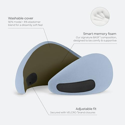 Ostrichpillow Go Neck Pillow, Travel Pillows for Airplanes, Premium Memory Foam Travel Pillow, 360º Ergonomic Design, Asymmetrical Sides, Travel Bag Included, Washable Modal Cover - color: Meadow