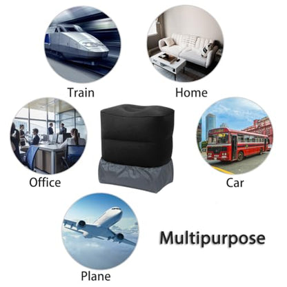 Travel Foot Rest Pillow, Portable Inflatable with Double Hand Pump Adjustable Three Layers Height Pillow for Foot Rest on Airplanes,Cars,Buses,Trains,Office Kids to Sleep on Long Flights (Black 1) - color: Black 1