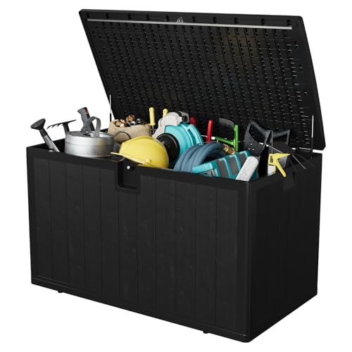 Garvee 130 gal Deck Box, Lockable Outdoor Storage Box with Lid, All-Weather Outdoor Storage Bin with Side Handles for Patio Furniture, Pool Accessories, Gardening Tool, Black - color: Black, size: 130 Gal