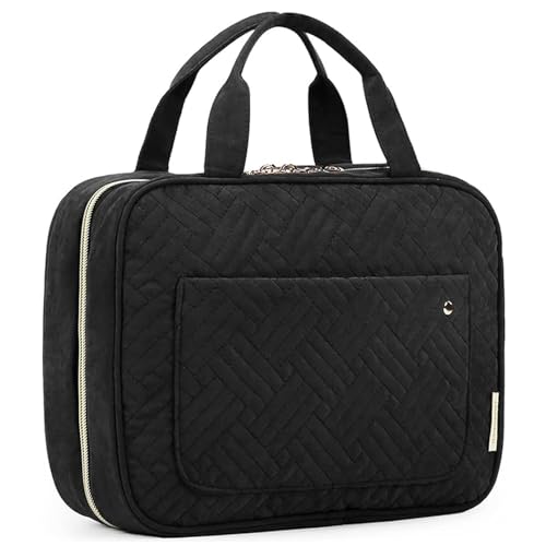 BAGSMART Large Toiletry Bag Travel Bag with Hanging Hook, Water-resistant Makeup Cosmetic Bag Travel Organizer for Accessories, Shampoo, Full Sized Container, Toiletries - color: Black, size: Large