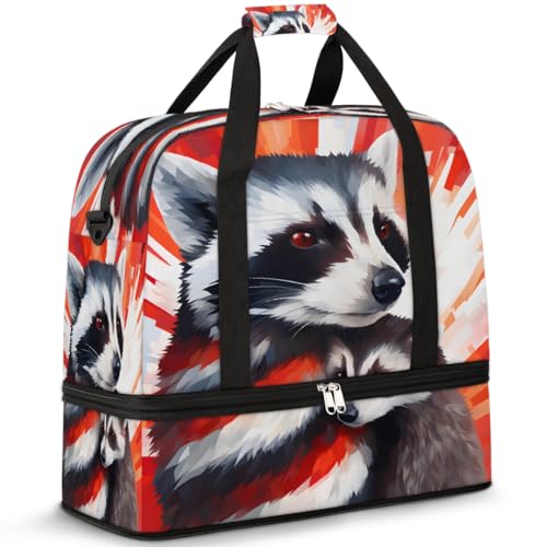 Animal Cute Raccoon Travel Duffle Bags With Shoes Compartment for Women Men Weekender Overnight Bag Foldable Sports Tote Gym Carry On Luggage Handlebag for Travel Yoga Hospital Workout - color: print 16