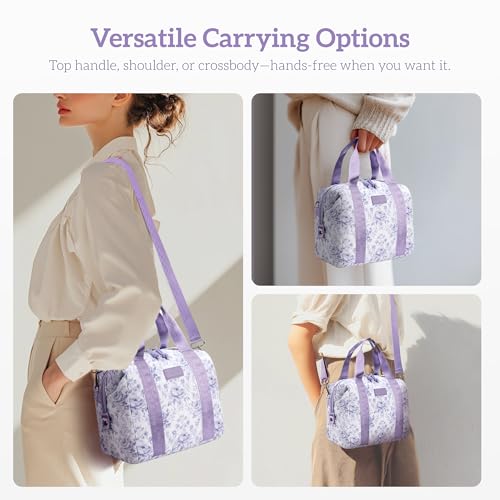 Lunch Box for Women Insulated Lunch Bag, Cute Lunch bags,Reusable Large Capacity Leakproof Lunchbox with Adjustable Shoulder Strap, Lunch tote for Work Office Picnic Travel (Purple Flower) - color: Purple Flower