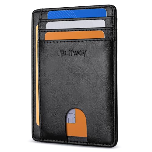 Buffway Slim Minimalist Front Pocket RFID Blocking Leather Wallets for Men and Women - Alaska Black - color: Alaska Black