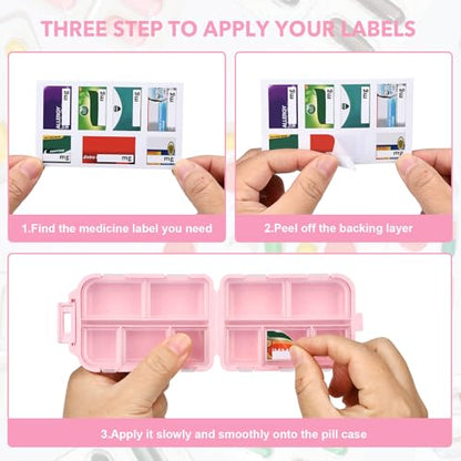 Large Pill Box with 189 Medicine Labels - Pill Organizer with Stickers, Medication Travel Case (Pink, 1 Pack) - color: Straw Pink, size: Large
