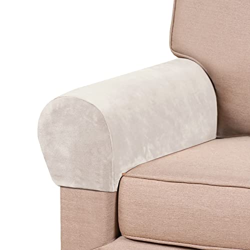 PrinceDeco 2 Pack Thick Velvet Stretch Armrest Covers for Chairs and Sofas Armchair Covers for Arms Couch Arm Cover Armrest Slipcover for Sofa Non Slip, Ivory - color: Ivory