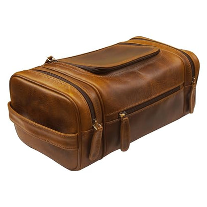 ELIZO Genuine Leather Toiletry Bag for Men Mens Toiletry Bags for Traveling Waterproof Hanging Leather Dopp Kit w/Hook Extra largeToiletry Bag Travel Organizer for Toiletries - size: X-Large