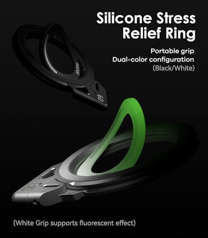 Aulumu G09 Magnetic Ring Grip | Omnidirectional Rotation | MagSafe Compatible | Aluminium Alloy Construction | Stable Dual-Sided Magnetic Attachment | Includes Handle Ring Phone Stand- Black - color: Black