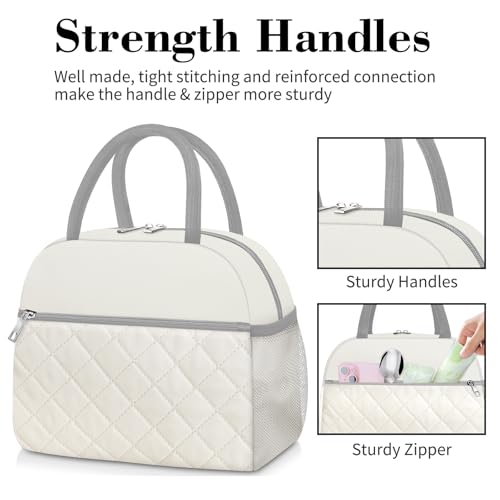 Coobiiya Lunch Box Lunch Bag for Women Men,Reusable Cute Lunch Pail bag - color: Embroidered White, size: A-regular