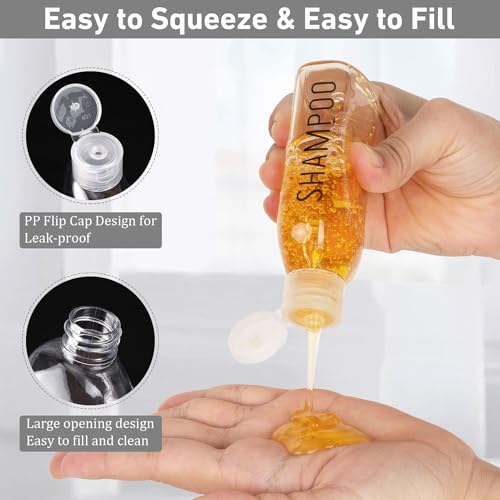 Travel Bottles for Toiletries 10 Pcs 3.4oz Travel Size Toiletries TSA Approved Pre-labeled Travel Shampoo Bottles Refillable Spray Bottle Leak Proof Small Cream Jars for Body Wash Lotion(Clear) - color: B-Clear