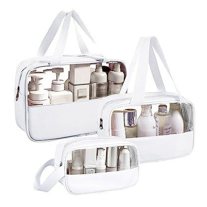 Clear Makeup Bag, 3 Pcs of Cosmetic Bags Set, Transparent PVC Travel Makeup Pouch, Waterproof Cute Toiletry Bag for Women (White) - color: Z-White-3pcs, style: 3pcs