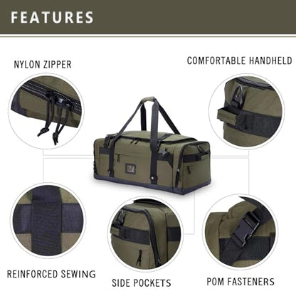 Large Duffle Bag for Travel - Men & Women, Foldable Gym Duffle Backpack, Heavy Duty Tactical Military Canvas Duffel Bags, Extra Big Carry On with Shoe Pockets, Waterproof (80L/103L) - color: Army Green, size: M(80L)