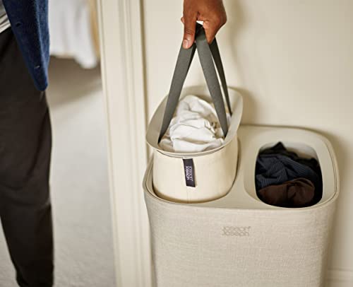 Joseph Joseph Tota 60 liter/15.8 gallon Laundry Hamper Separation Basket with lid, 2 Removable Washing Bags with Handles- Ecru - color: Ecru, style: Dual Compartment 60L