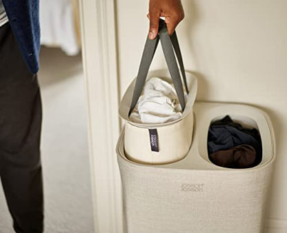 Joseph Joseph Tota 60 liter/15.8 gallon Laundry Hamper Separation Basket with lid, 2 Removable Washing Bags with Handles- Ecru - color: Ecru, style: Dual Compartment 60L
