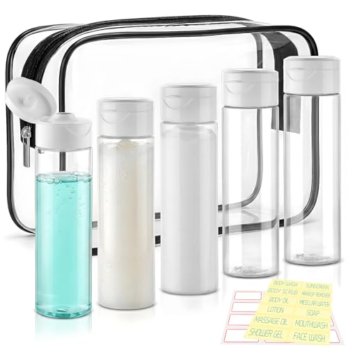 Cosywell Travel Bottles for Toiletries 5 Pack 3.4oz Shampoo Bottles TSA Approved Travel Size Containers Toiletry Bottles Wide Mouth Leak Proof Squeeze Bottle for Lotion Toothpaste(Clear) - style: D-3.4oz-Transparent