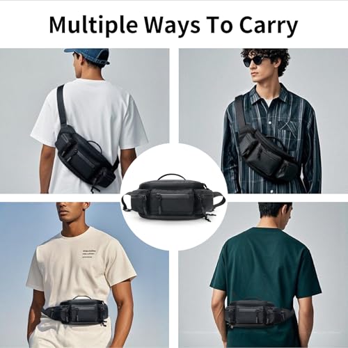 reeyee tactical fanny pack Fanny Pack for Men Women,Water-Resistant Sling Bag,Reflective Zipper, Utility Cycling Waist Pack, 6.5L Expandable Motorcycle Hip Bag Belt Outdoor Hiking Fishing Bumbag