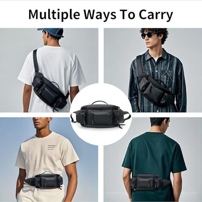 reeyee tactical fanny pack Fanny Pack for Men Women,Water-Resistant Sling Bag,Reflective Zipper, Utility Cycling Waist Pack, 6.5L Expandable Motorcycle Hip Bag Belt Outdoor Hiking Fishing Bumbag