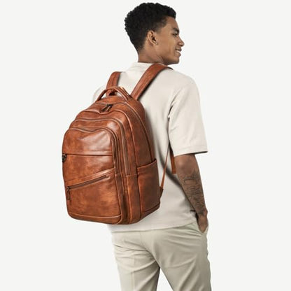 LATMAP Backpack for Women Men - Vegan Leather Backpack Purse Travel Carry-on Bag College Bookbag Work fits 16.5" Laptop, Brown - color: Brown