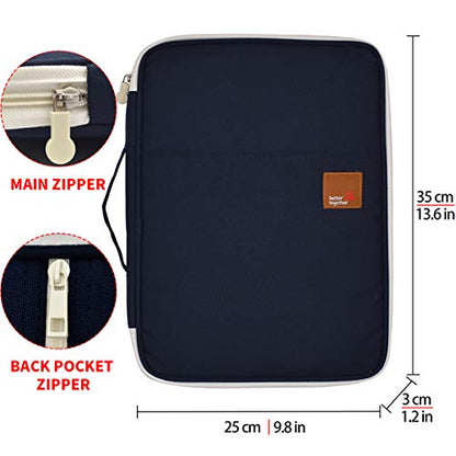 Document A4 Bag Case Waterproof Organizer Portfolio Office Travel Zipper Multi-Function Pouch - color: 01-dark Blue
