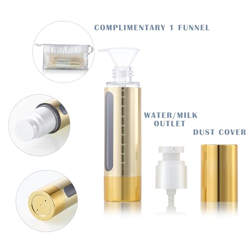 Gold, 50ml empty cosmetic pump bottle with travel bag, refillable, vacuum pump bottle for lotion, toner, foundation make-up, hair oil, hand sanitizer and other liquids, 7 pieces (1.7 oz/50ml) - size: 50 ML