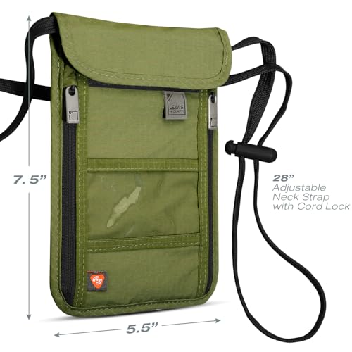 Lewis N. Clark Men's RFID Blocking Stash Wallet, Travel Neck Pouch Passport Holder for Women & Men, Olive, One Size - color: Olive