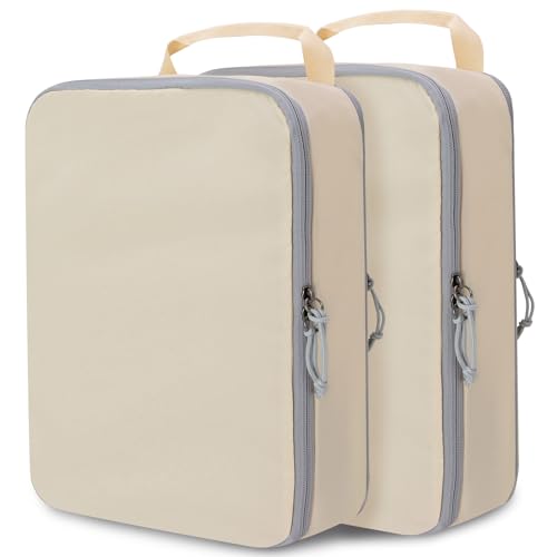 Extra Large Compression Packing Cubes for Travel Essentials, 2 Set Expandable Travel Cubes for Packing Compression Bags Luggage Suitcase Organizer, Cream - color: Cream-XL, size: X-Large
