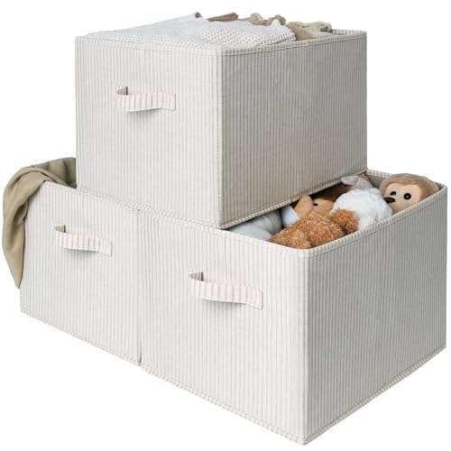 StorageWorks Foldable Shelf Organizer Bins, Closet Storage Baskets for Clothes, Storage Bins for Organization, Beige Stripes, 3-Pack, Extra Large - color: Beige Stripes, size: Extra Large