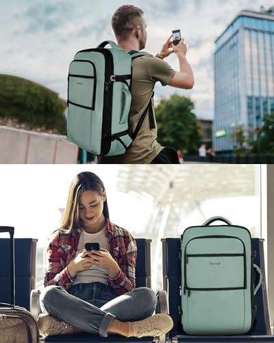Vancropak Travel Bag, Large 40L Carry on Backpack Airline Approved Expandable Suitcase Daypack, Water Resistant Travel Backpack Overnight Lightweight Luggage Weekender Bag for Flight Men Women, Cyan - color: Green, size: X-Large