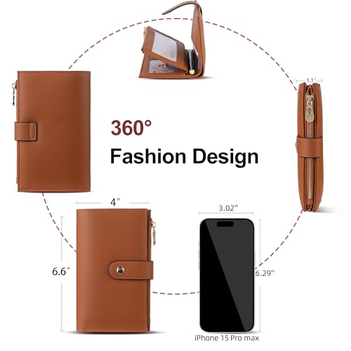 yiijay Wallet Women RFID Blocking Multi Cards Wallet Credit Card Holder for Women Large Capacity Lady Leather Trifold Travel Wallet with Pen Holder - color: 2Brown