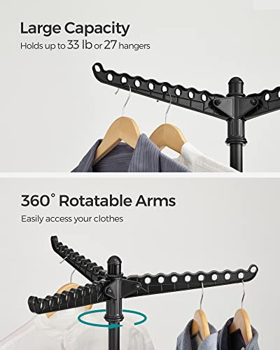 SONGMICS Clothes Drying Rack, 59-Inch Folding Laundry Drying Rack with 3 Rotatable Arms for Hangers, 4 Legs, Stainless Steel, for 27 Pieces of Clothes, Black ULLR510B01 - color: Black, style: 1-Tier