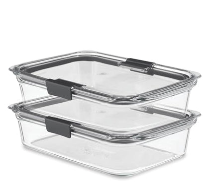 Rubbermaid Brilliance Glass Food Storage Containers, 8 Cup, Set of 2, BPA-Free, Leak-Proof, Clear - size: 8 cups (4-Piece)