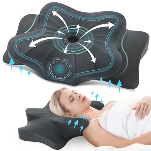DONAMA Cervical Pillow for Neck and Shoulder Pain Relief, Cooling Contour Memory Foam Pillow, Dual-Height Ergonomic Neck Support Pillow for Side Back Stomach Sleepers with Removable Pillowcase - color: Dark Grey, size: Queen Size