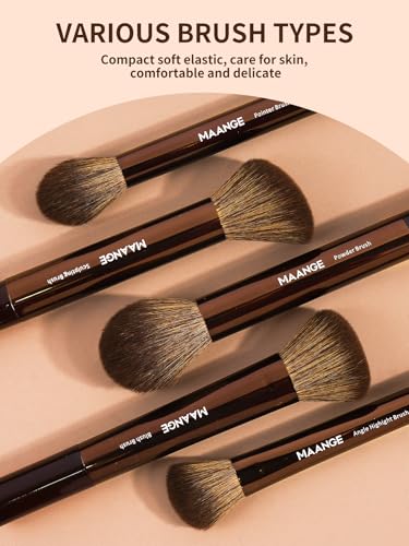 MAANGE 13 PCS Makeup Brushes Professional Make Up Brushes Premium Synthetic Powder Concealers Brushes Travel Makeup Brush Set with Case (Brown) - color: Brown