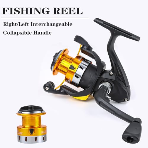 Yoilrey Fishing Rod and Reel Combo – 5.9ft Telescopic Fishing Pole Starter Kit with Spinning Reel, Fishing Line, Lure Box & Tackle Bag for Travel - color: Black and Gold Fish Rod Set