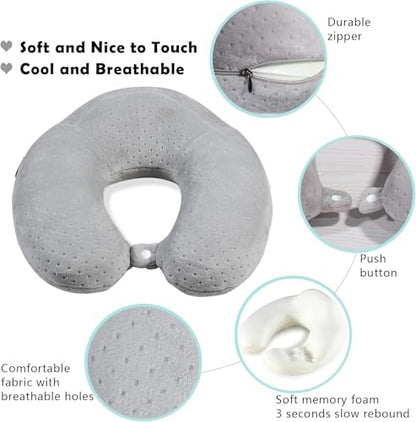 Travel Pillow Neck Pillows for Sleeping Travel Grey Memory Foam U Shape Airplane Pillow for Head and Neck Support Portable Travel Pillow for Traveling Car Home Office