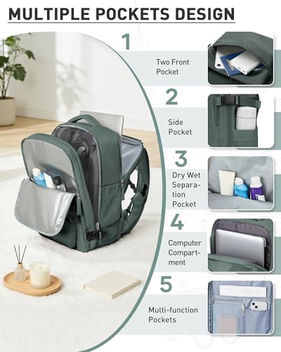 WONHOX Vacuum Seal Backpack for Travel with Air Pump Compression Daypack Personal Item Carry on Flight Approved Vacpack Laptop Space Saver Bags Storage with Vacuum System Travel Bag Women Men Green
