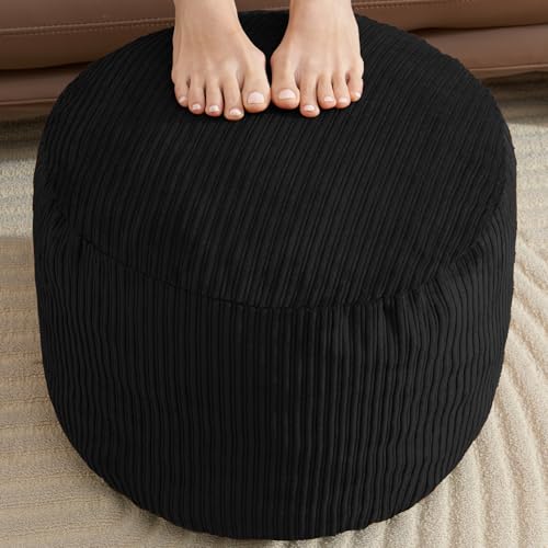 WSOFRLAC Pouf Ottoman Foot Stools with Foam Small Ottoman for Living Room Corduroy Ottomans Pouf 26x18 Floor Poufs Foot Rest for Chair Black Hassocks and Ottomans - color: Black, size: 26"D x 26"W x 18"H