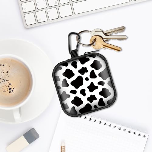 Square Data Cable Earbud Charger Coin Storage Bag Shockproof and Drop-Proof EVA Material Compatible with AirPod(Black White Cowhide) - color: Black White Cowhide