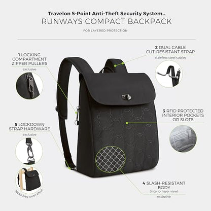 Travelon Anti-Theft Runways Compact Backpack - color: Black